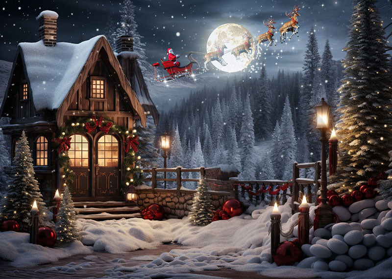 Avezano Christmas Santa and the Snow House Photography Backdrop