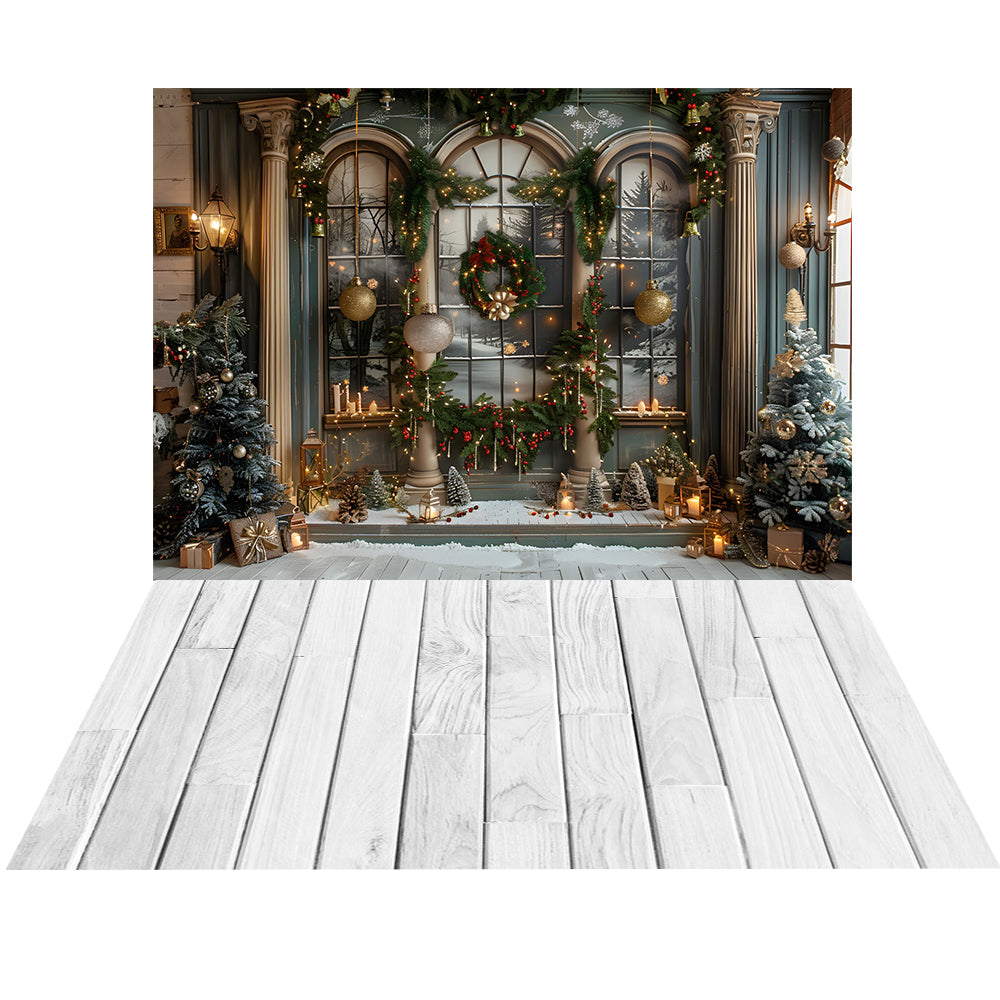 Avezano Christmas Fireplace Interior 2 pcs Set Backdrop holiday gift
