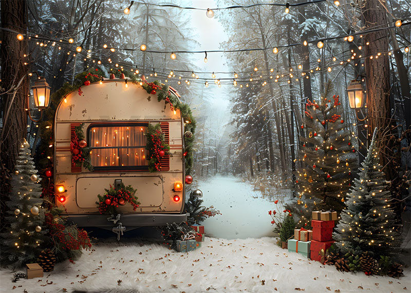 Toile de fond pour photographie de lumières d'arbre de Noël et de voitures à Avezano 