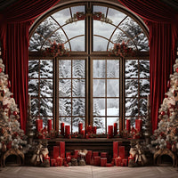 Avezano Red Christmas Tree and Gift Photography Backdrop