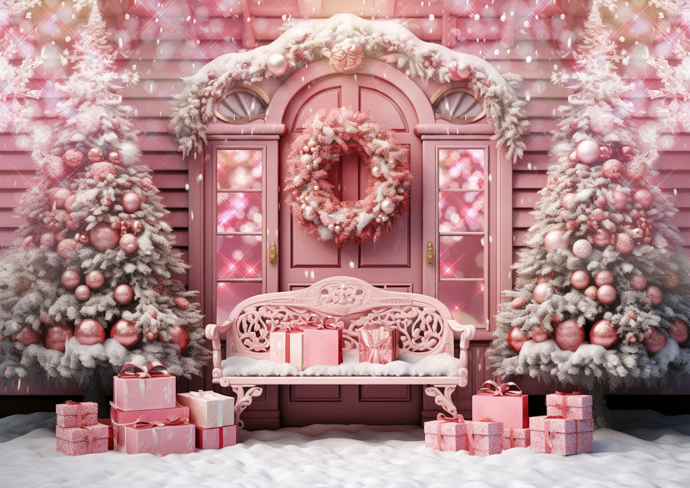 Avezano Pink Christmas Tree Gift 2 pcs Set Backdrop