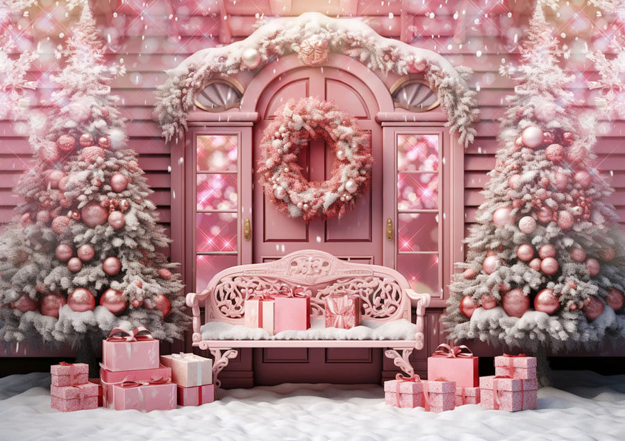 Avezano Pink Christmas Tree Gift 2 pcs Set Backdrop