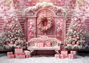 Avezano Pink Christmas Tree and Gift Photography Backdrop