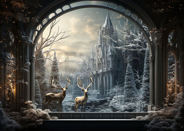 Avezano Christmas Elk in the Winter Castle Photography Backdrop