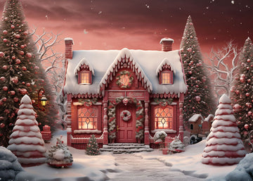 Avezano Christmas Winter Red House Photography Backdrop