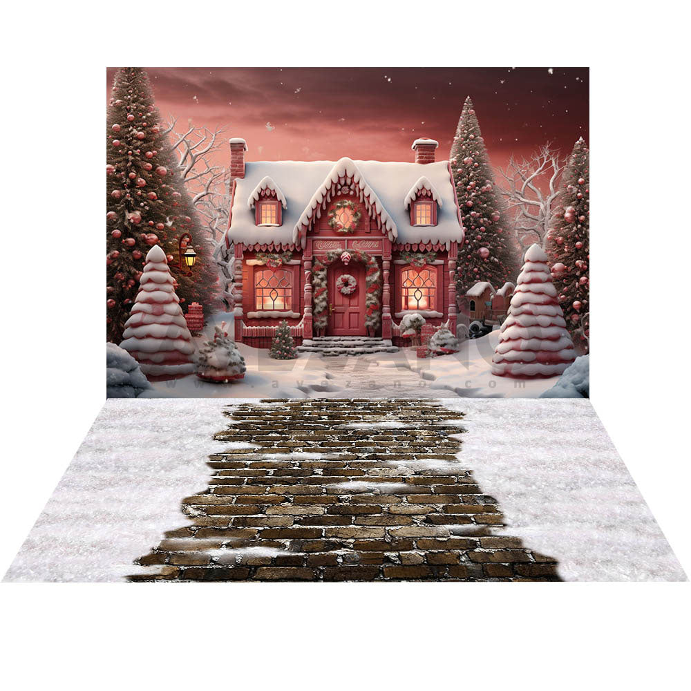 Avezano Christmas Fireplace Interior 2 pcs Set Backdrop holiday gift