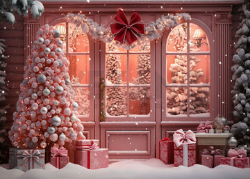 Avezano Christmas Winter Pink House Photography Backdrop