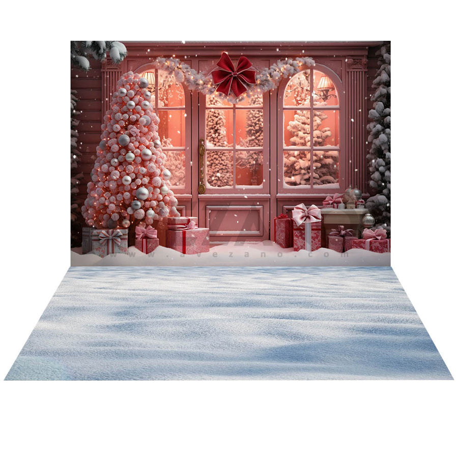Avezano Christmas Tree Gift Pink House 2 pcs Set Backdrop