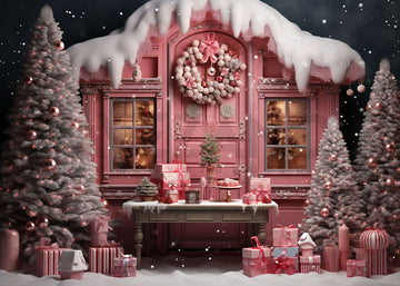 Avezano Christmas Winter Pink House Photography Backdrop