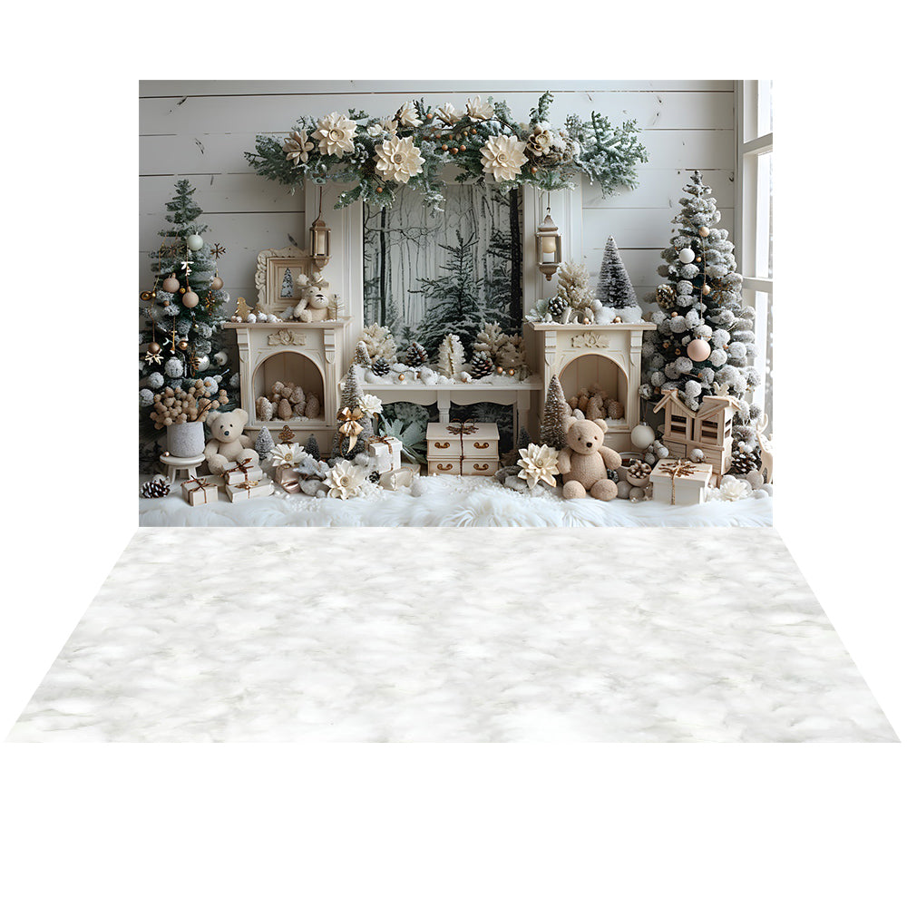 Avezano Christmas Fireplace Interior 2 pcs Set Backdrop holiday gift