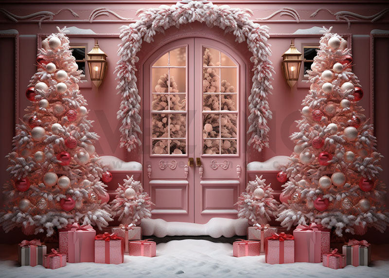 Avezano Pink Christmas Winter House Photography Backdrop