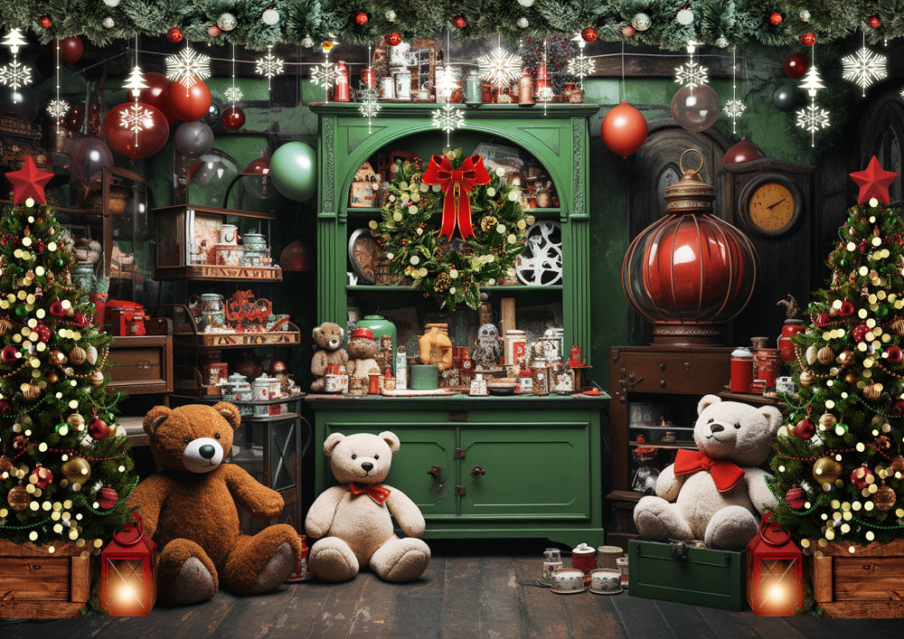 Avezano Teddy Bears and Christmas Cupboards 2 pcs Set Backdrop