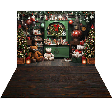 Avezano Teddy Bears and Christmas Cupboards 2 pcs Set Backdrop