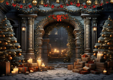 Toile de fond pour photographie de décorations et de cadeaux de Noël d'Avezano