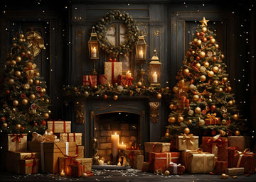 Avezano Vintage Christmas Fireplace and Gifts Photography Backdrop