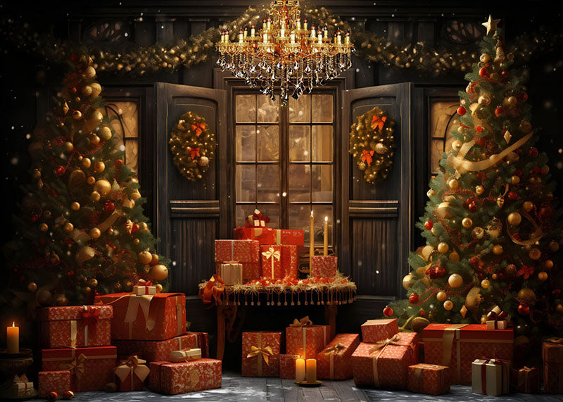 Avezano Vintage Christmas Doors Windows and Gifts Photography Backdrop