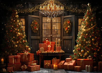 Avezano Vintage Christmas Doors Windows and Gifts Photography Backdrop