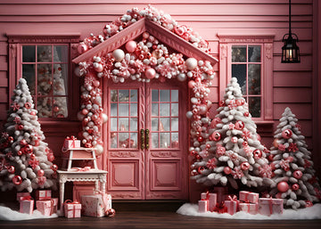 Avezano Pink Christmas Trees and Houses Photography Backdrop