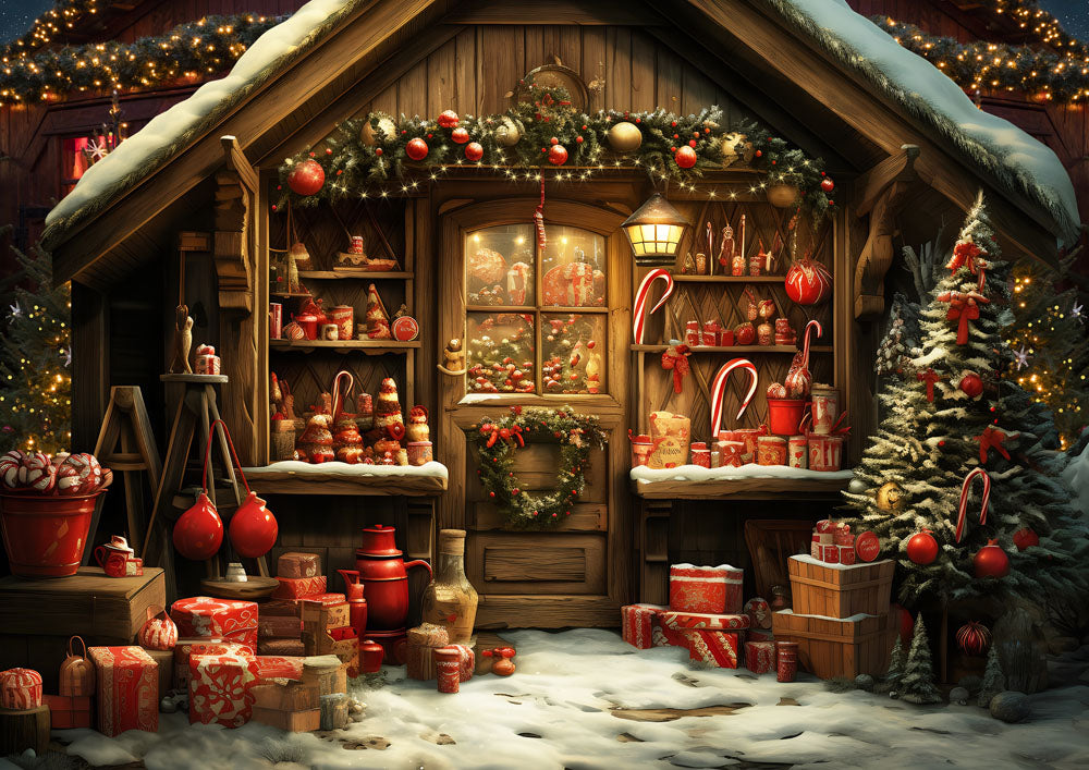 Ensemble de 2 toiles de fond Maison de Noël et de neige d'Avezano