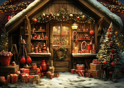 Ensemble de 2 toiles de fond Maison de Noël et de neige d'Avezano