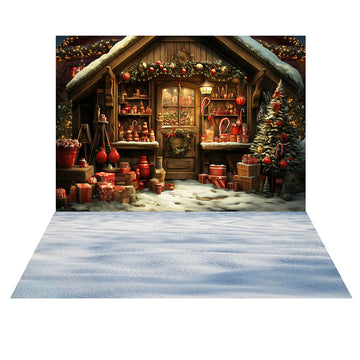 Avezano Snow and Christmas House 2 pcs Set Backdrop