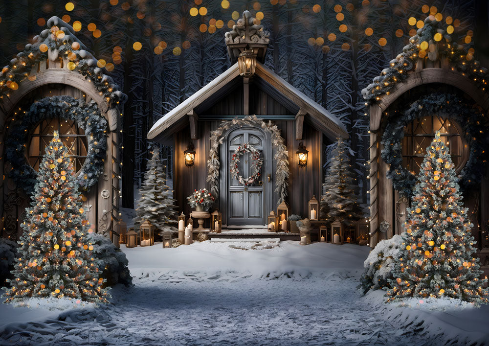 Avezano Christmas Snow and Cottage 2 pcs Set Backdrop