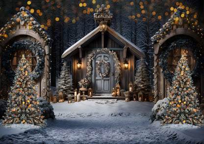Avezano Christmas Snow and Cottage 2 pcs Set Backdrop