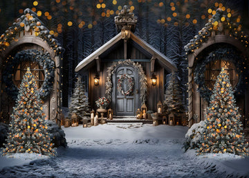 Avezano Winter Christmas House Photography Backdrop