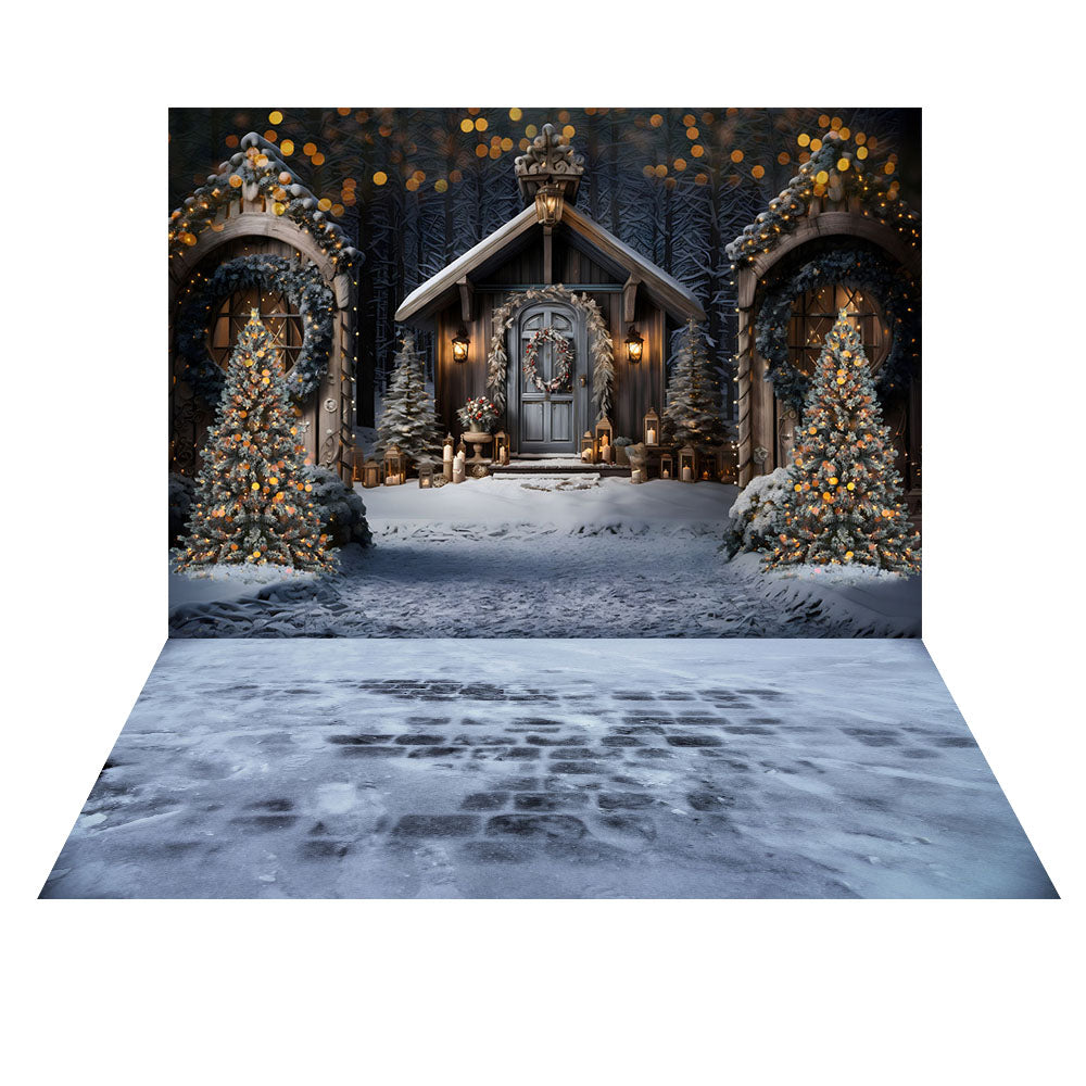 Avezano Christmas Snow and Cottage 2 pcs Set Backdrop