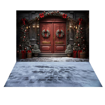 Avezano Christmas Red Door Decoration 2 pcs Set Backdrop