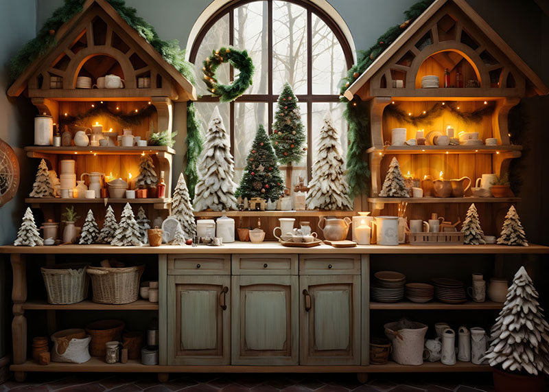 Avezano Christmas Kitchen Cabinet Cutlery Photography Backdrop