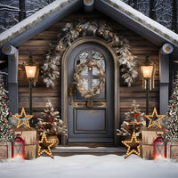 Avezano Winter Christmas Cottage Decoration 2 pcs Set Backdrop