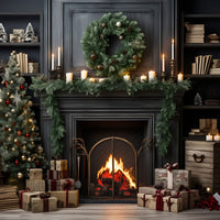 Avezano Christmas Fireplace and Bookshelf 2 pcs Set Backdrop