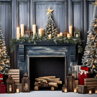 Avezano Christmas Fireplace Wood 2 pcs Set Backdrop