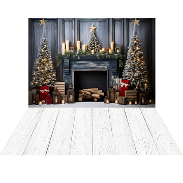 Avezano Christmas Fireplace Wood 2 pcs Set Backdrop