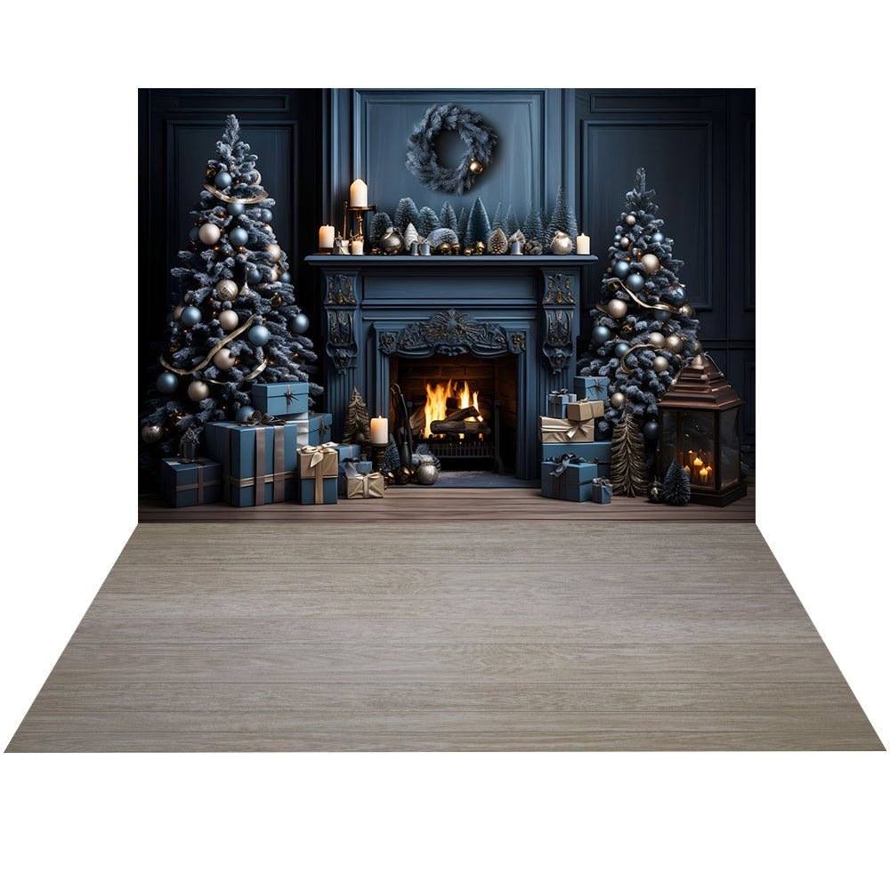 Avezano Christmas Fireplace Interior 2 pcs Set Backdrop holiday gift