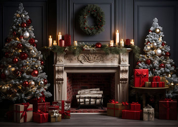 Avezano Christmas Candles Decorate the Fireplace Photography Backdrop