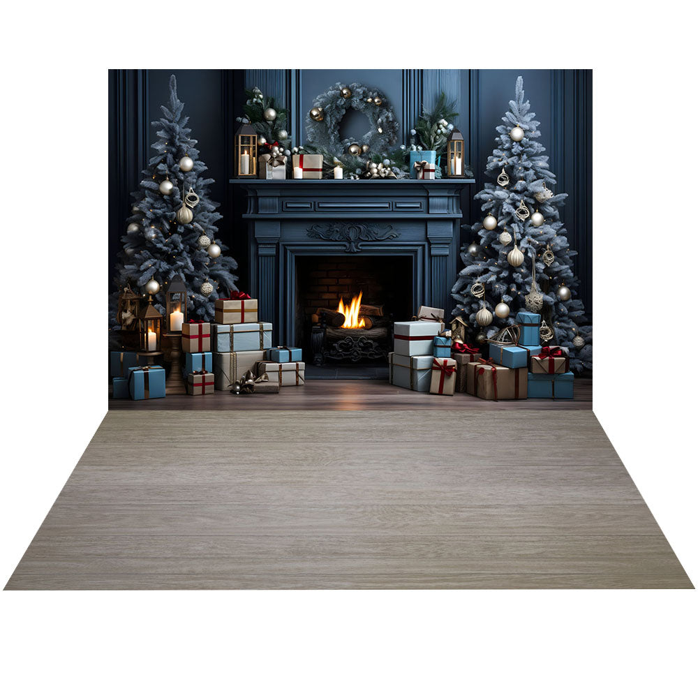 Avezano Christmas Fireplace Interior 2 pcs Set Backdrop holiday gift