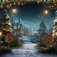 Avezano Christmas Tree Decorations and Snow Photography Backdrop Room Set