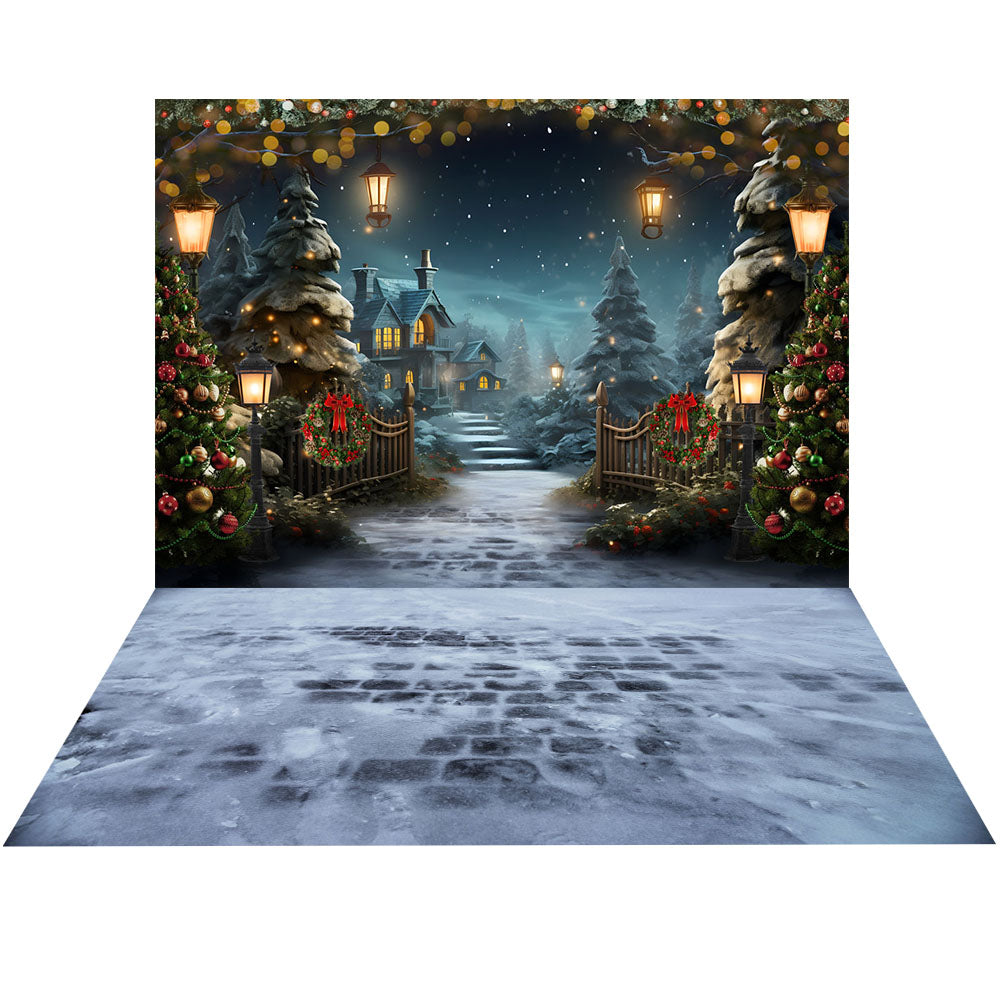 Avezano Christmas Fireplace Interior 2 pcs Set Backdrop holiday gift