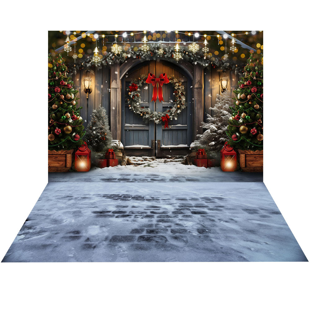 Avezano Christmas Fireplace Interior 2 pcs Set Backdrop holiday gift