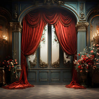 Avezano Red curtains and Flower Doors 2 pcs Set Backdrop