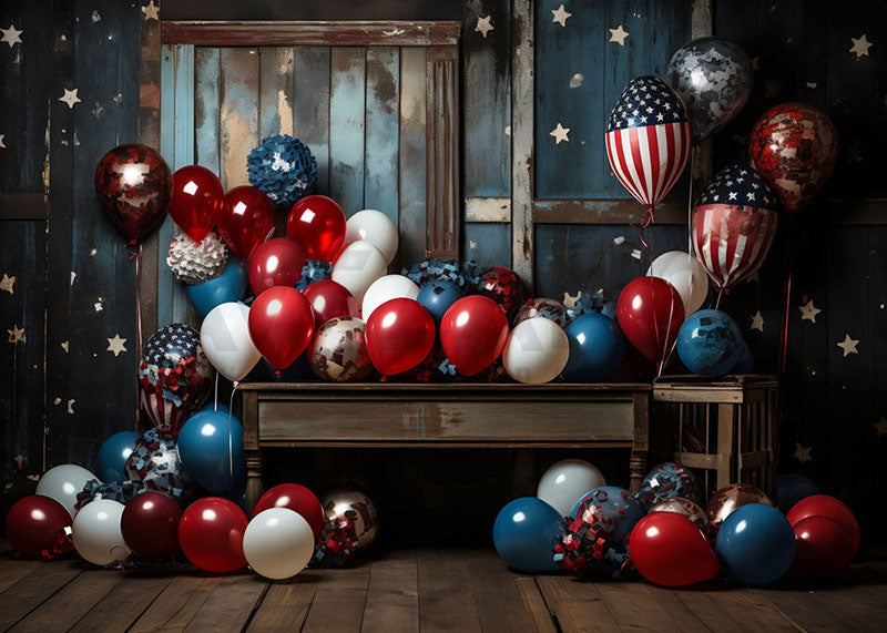 Avezano American Flag Cabinets and Balloons Independence Day Photography Backdrop