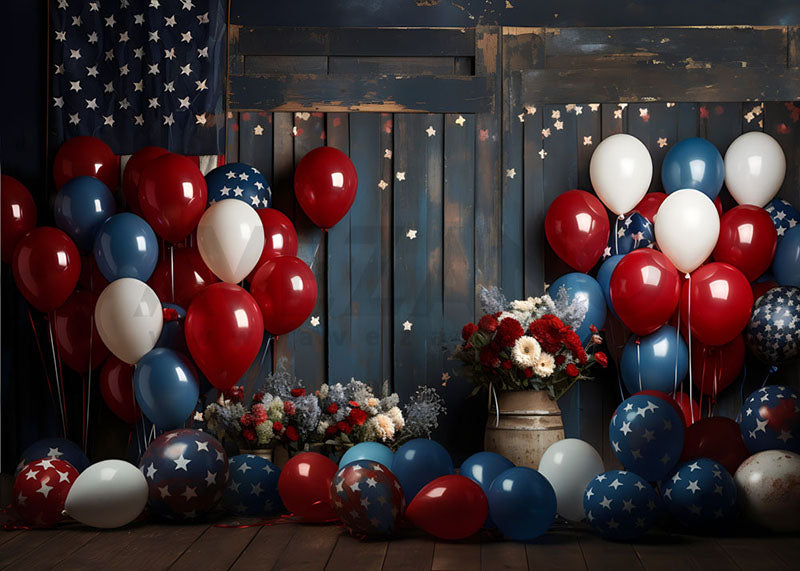 Avezano American Flag Balloon Flowers Independence Day Photography Backdrop