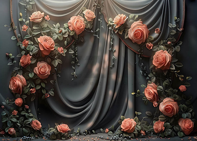 Avezano Roses and Curtains Spring Photography Backdrop