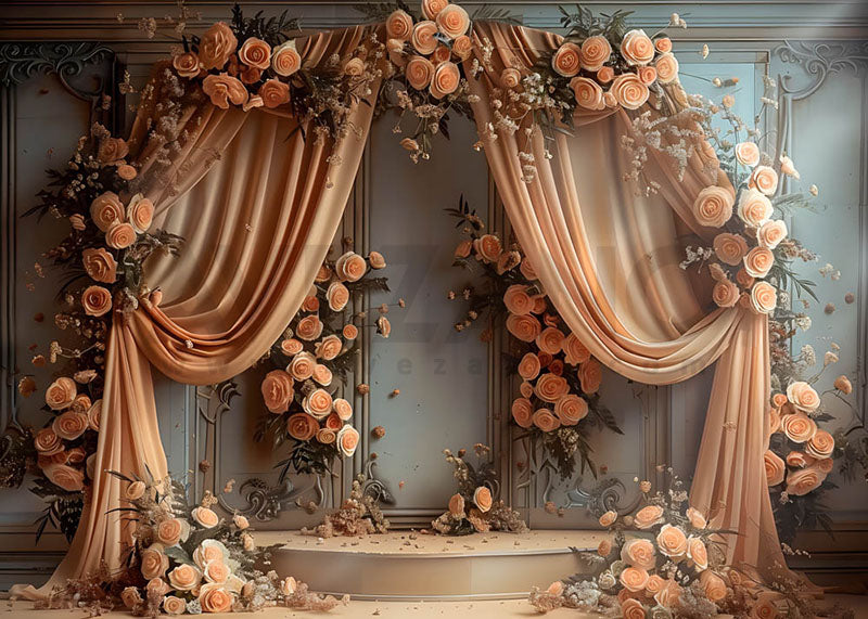 Avezano Flesh Pink Curtains and Roses Spring Photography Backdrop