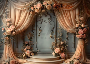 Avezano Spring Flowers Decorate the Curtains Photography Backdrop