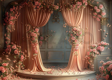 Avezano Spring Flowers Pale Pink Curtains Room Photography Backdrop