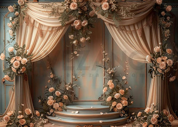Avezano Spring Flowers Pale Pink Curtains and Wall Photography Backdrop