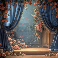 Avezano Spring Pink Rose and Blue Curtains Photography Backdrop